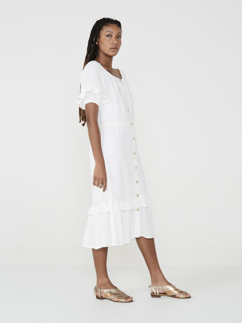 Vestido Ombro a Ombro Botão Poá Off-white - Image 2
