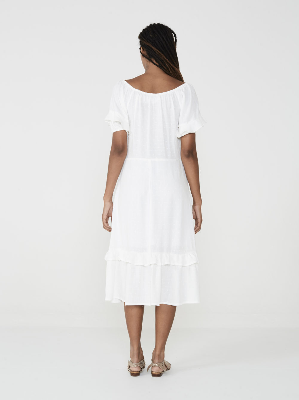 Vestido Ombro a Ombro Botão Poá Off-white - Image 3