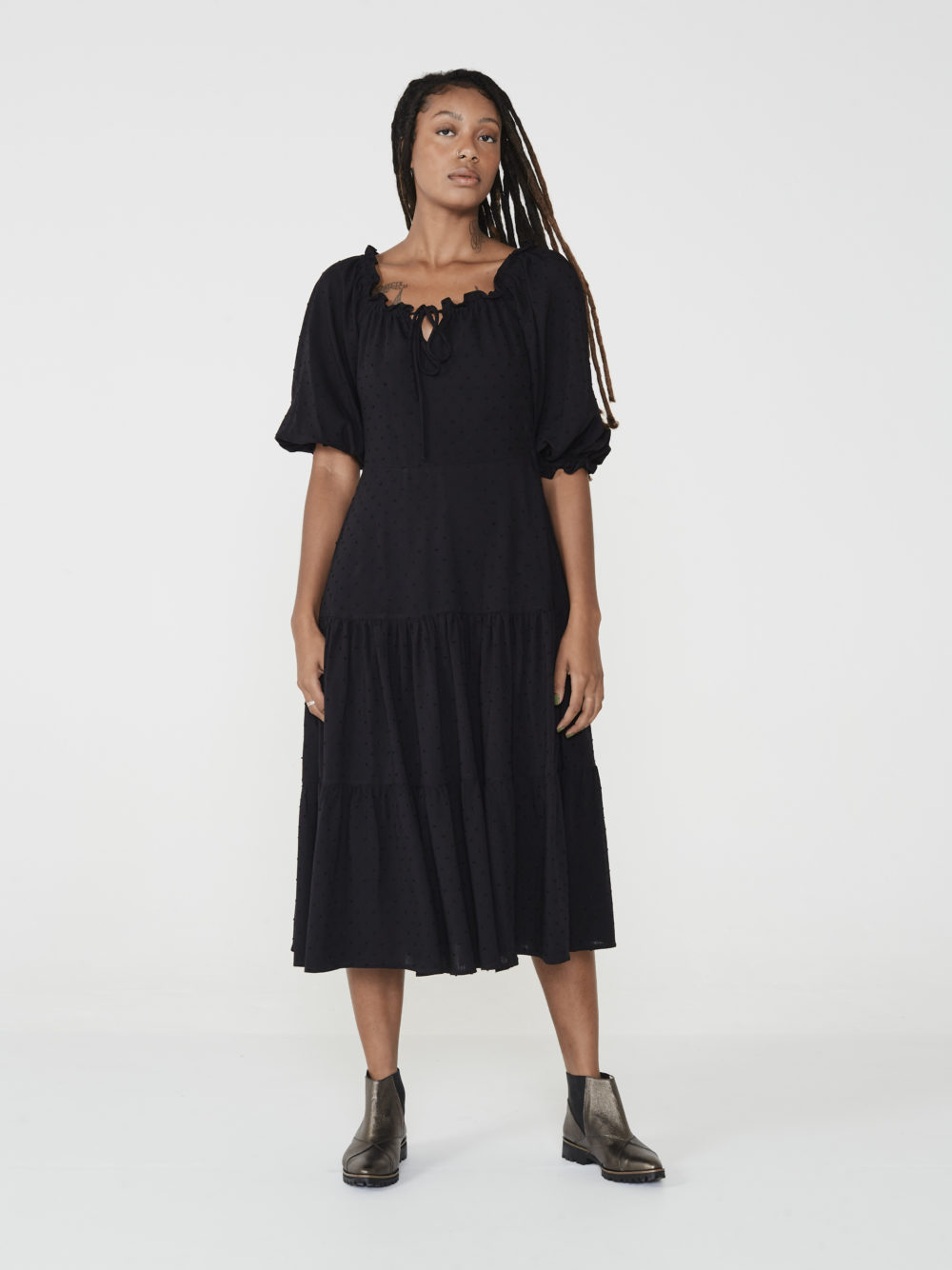 Vestido Babado Poá Preto