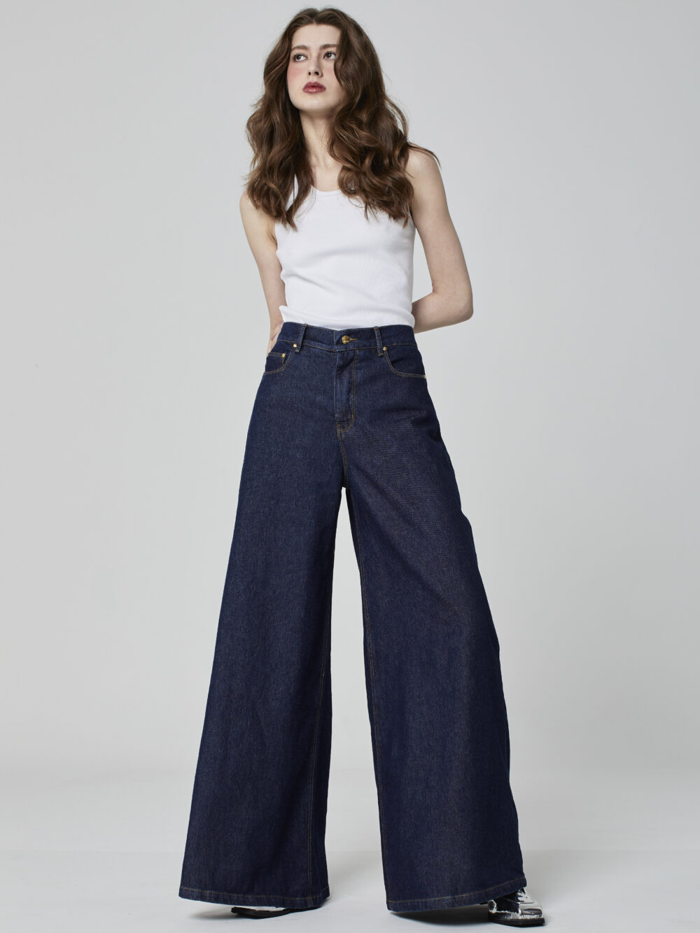 Calça Super Wide Leg Azul Escuro